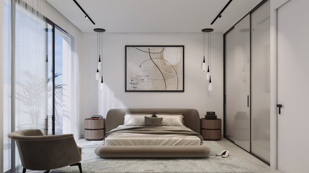 Chambre principale avec accès terrasse dans une villa individuelle neuve à vendre à SaliSol Resort, El Raso, Guardamar del Segura